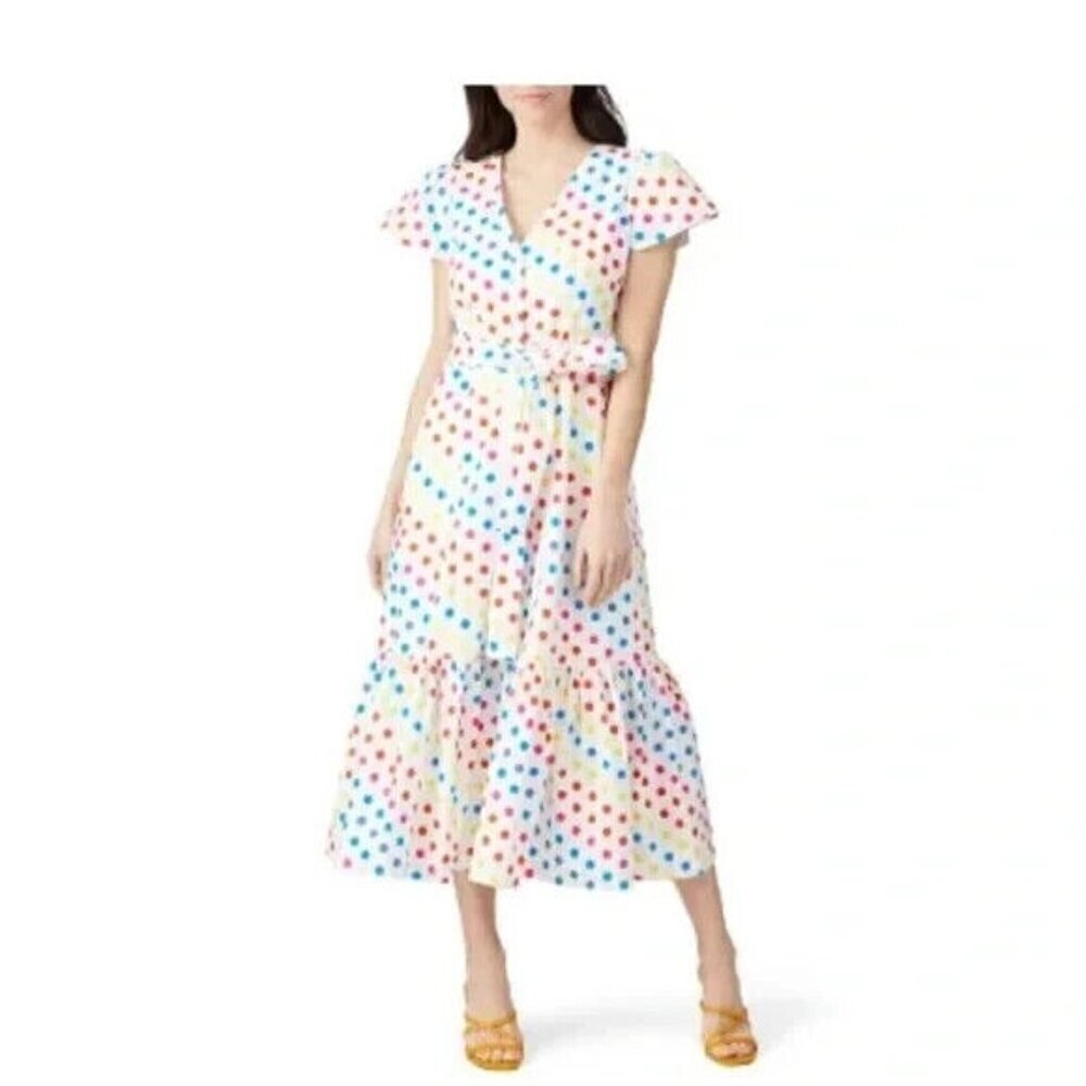 Color Me Courtney Dipping Dot Minnie Dress Size 6 Rainbow Polka Dot Midi Teacher